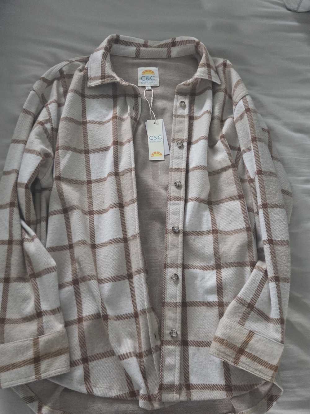 C&C California Cream & Brown Plaid Flannel Button-Down Shirt